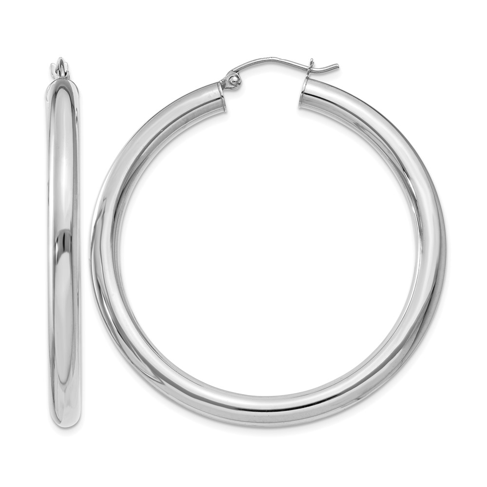 14K White Gold Polished 4mm Lightweight Tube Hoop Earrings (T862L)
