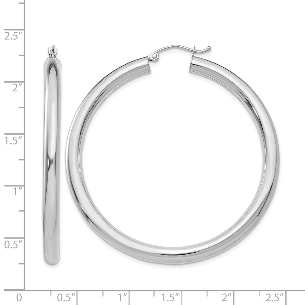 10k White Gold 4mm x 50mm Tube Hoop Earrings (10T863)