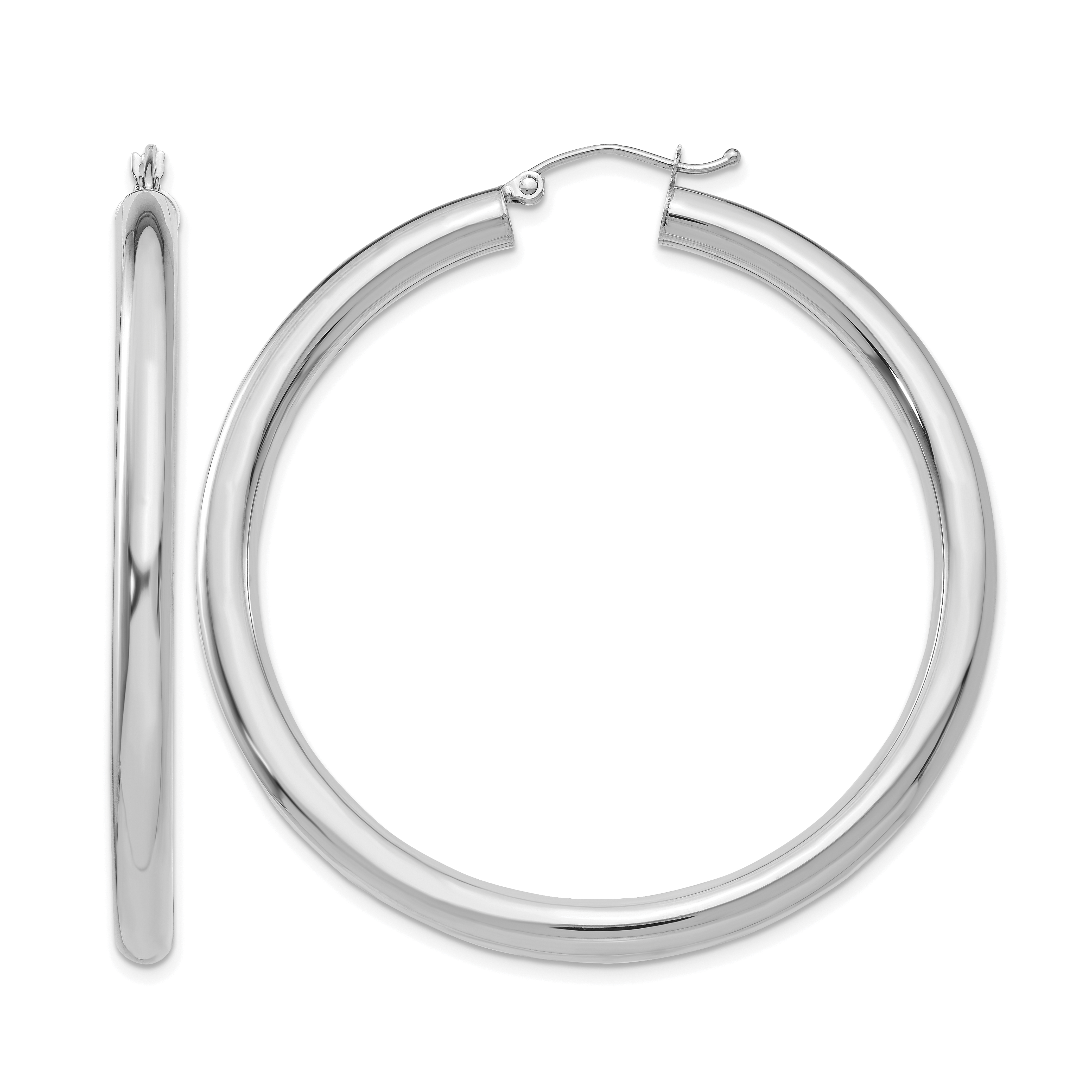 10k White Gold 4mm x 50mm Tube Hoop Earrings (10T863)