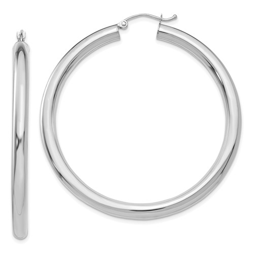 10k White Gold 4mm x 50mm Tube Hoop Earrings