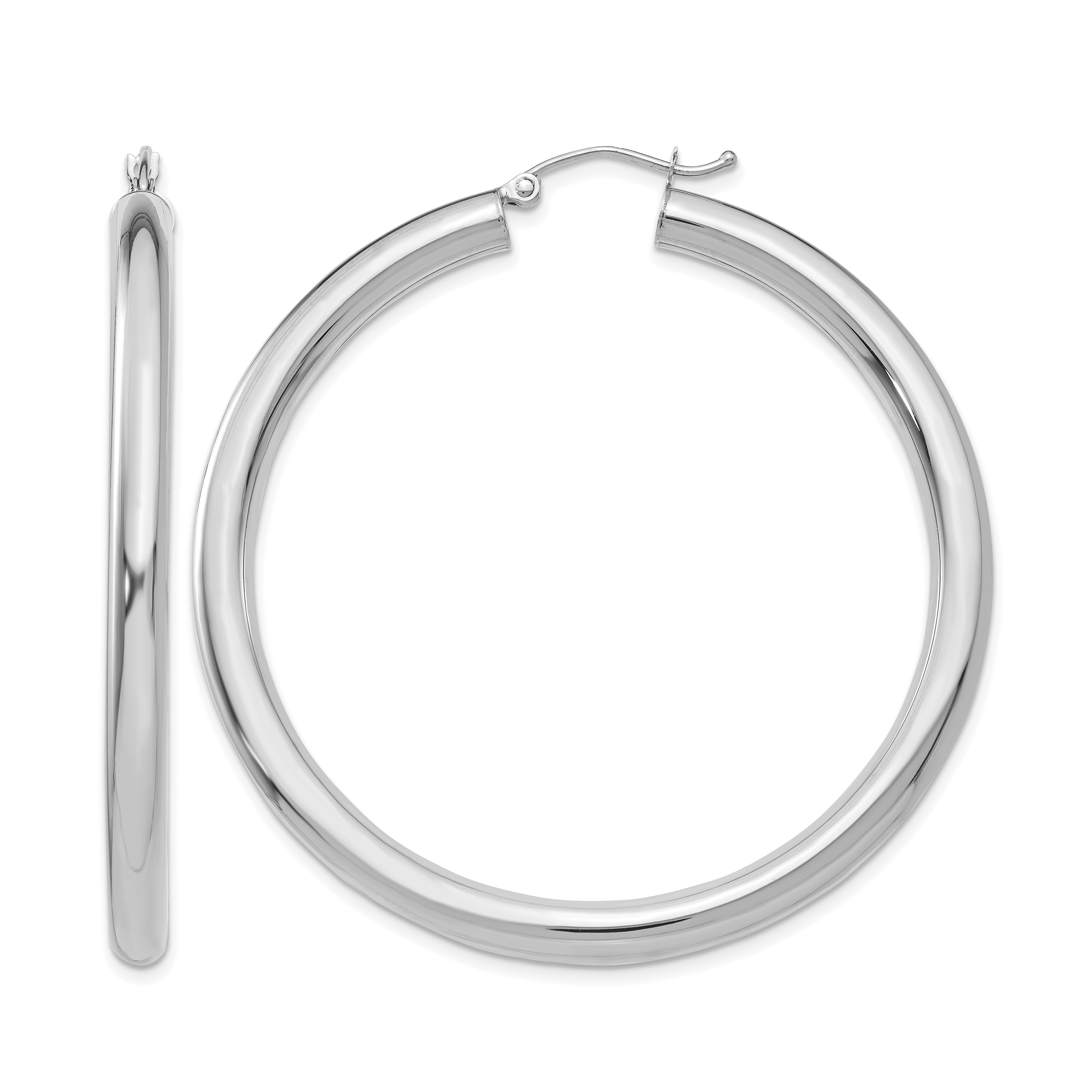 14K White Gold Polished 4mm Lightweight Tube Hoop Earrings (T863L)