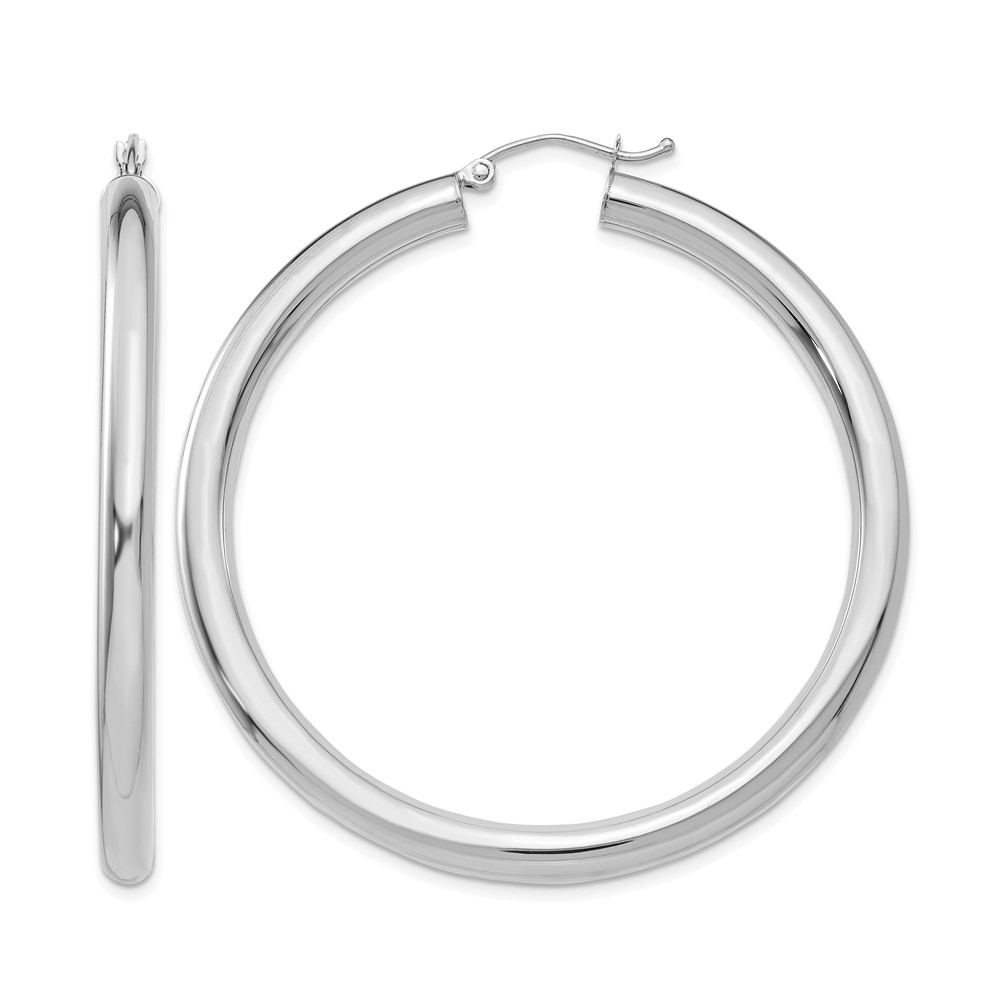 14K White Gold Polished 4mm Lightweight Tube Hoop Earrings (T863L)
