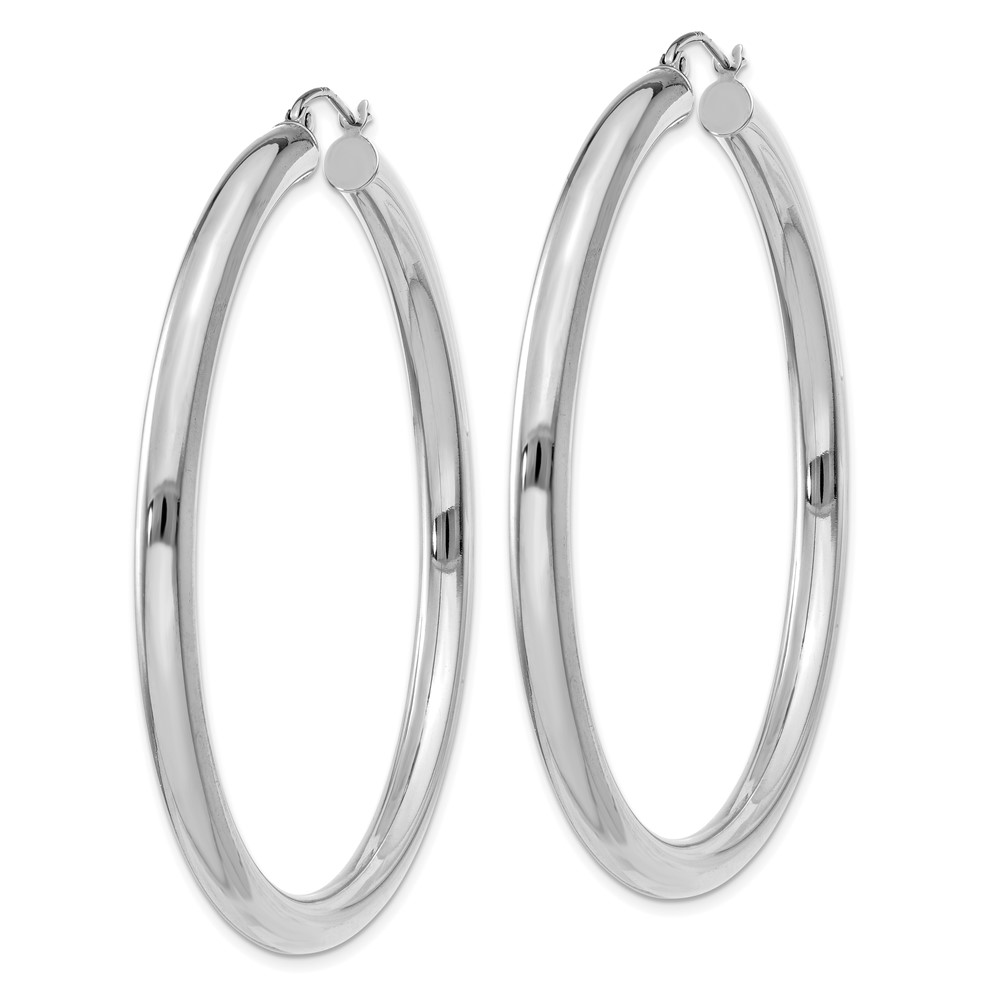 10k White Gold 4mm x 55mm Tube Hoop Earrings (10T864)