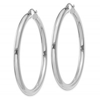 14K White Gold 4x 55mm Polished Tube Hoop Earrings view 2