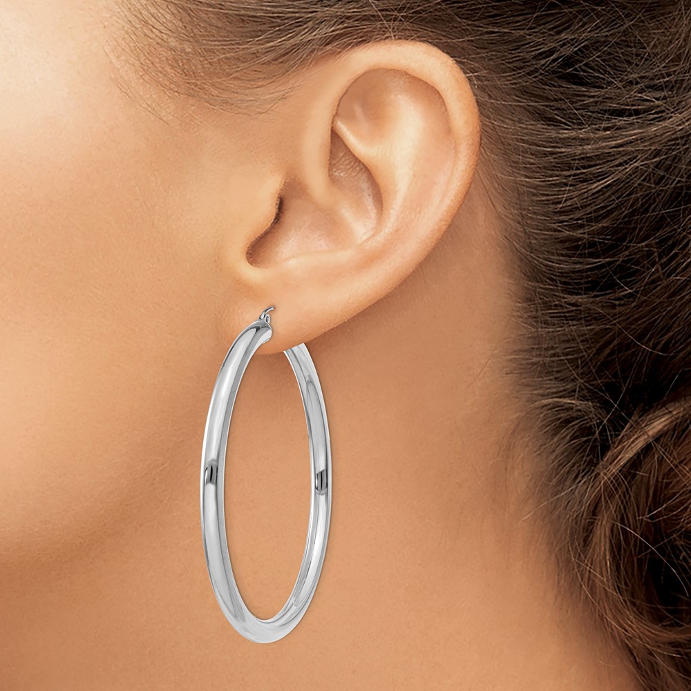 10k White Gold 4mm x 55mm Tube Hoop Earrings (10T864)
