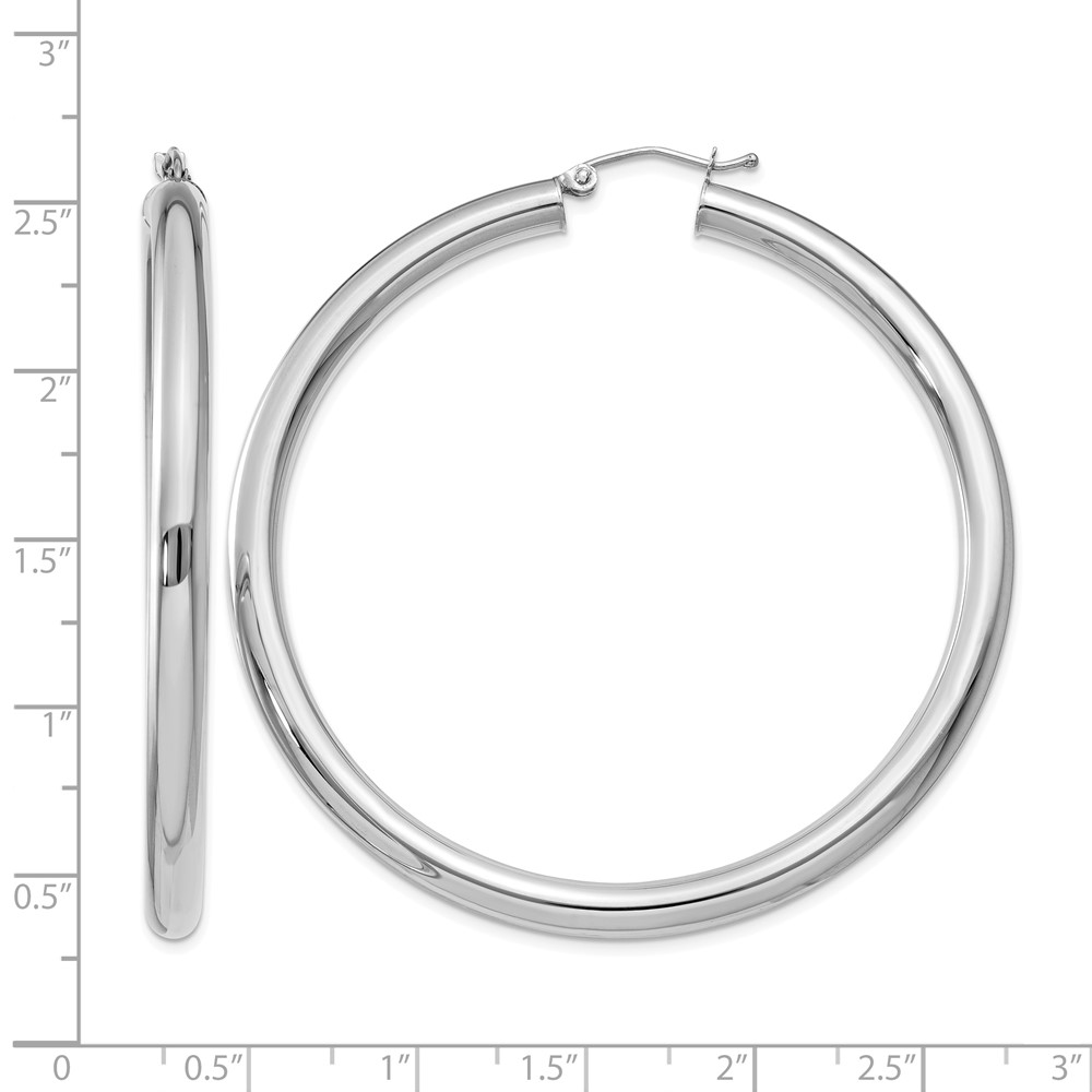 10k White Gold 4mm x 55mm Tube Hoop Earrings (10T864)