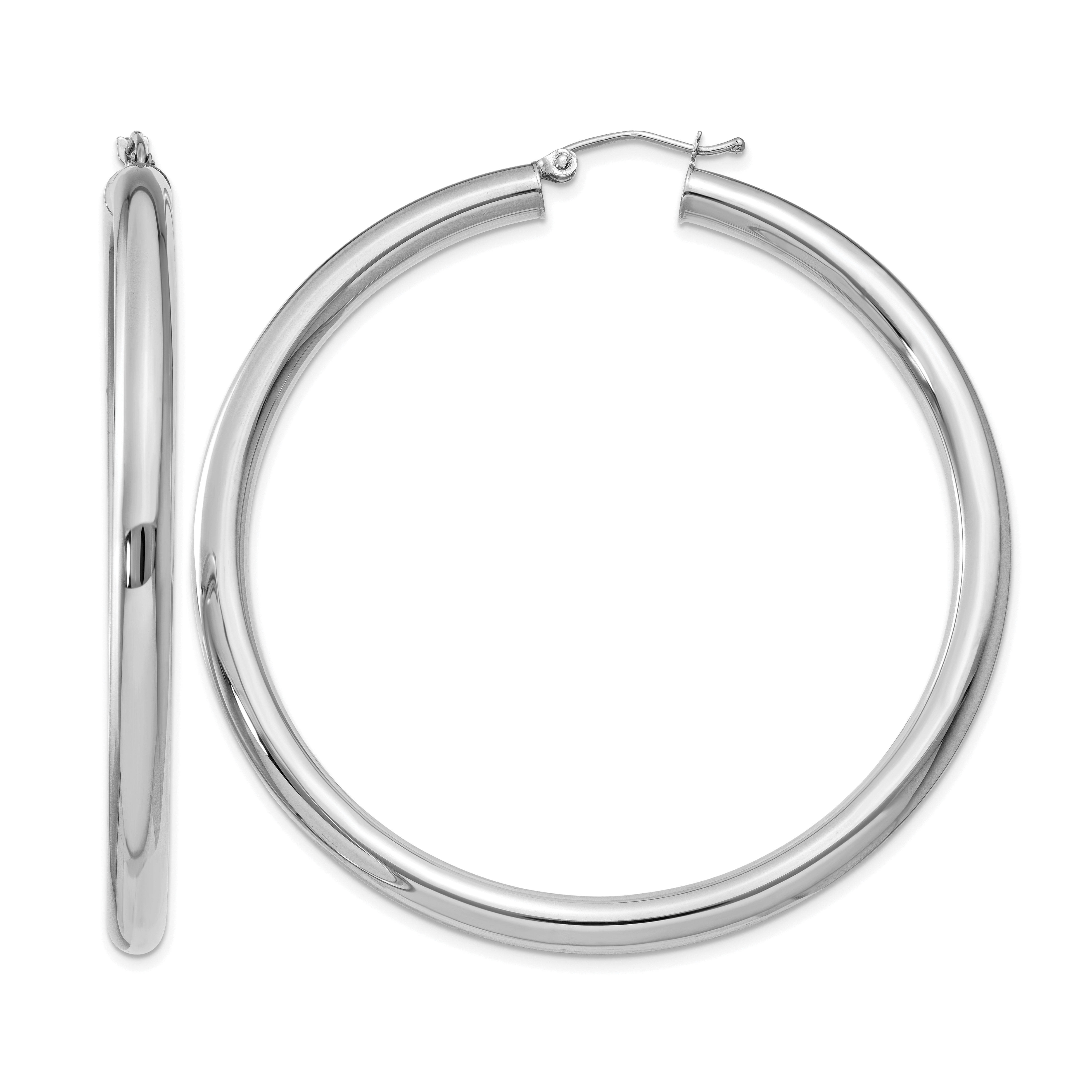 10k White Gold 4mm x 55mm Tube Hoop Earrings (10T864)