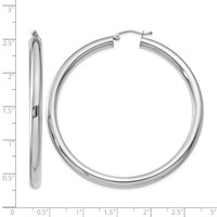 14K White Gold 4x 55mm Polished Lightweight Tube Hoop Earrings view 4