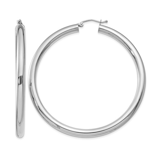 14K White Gold 4x 55mm Polished Lightweight Tube Hoop Earrings