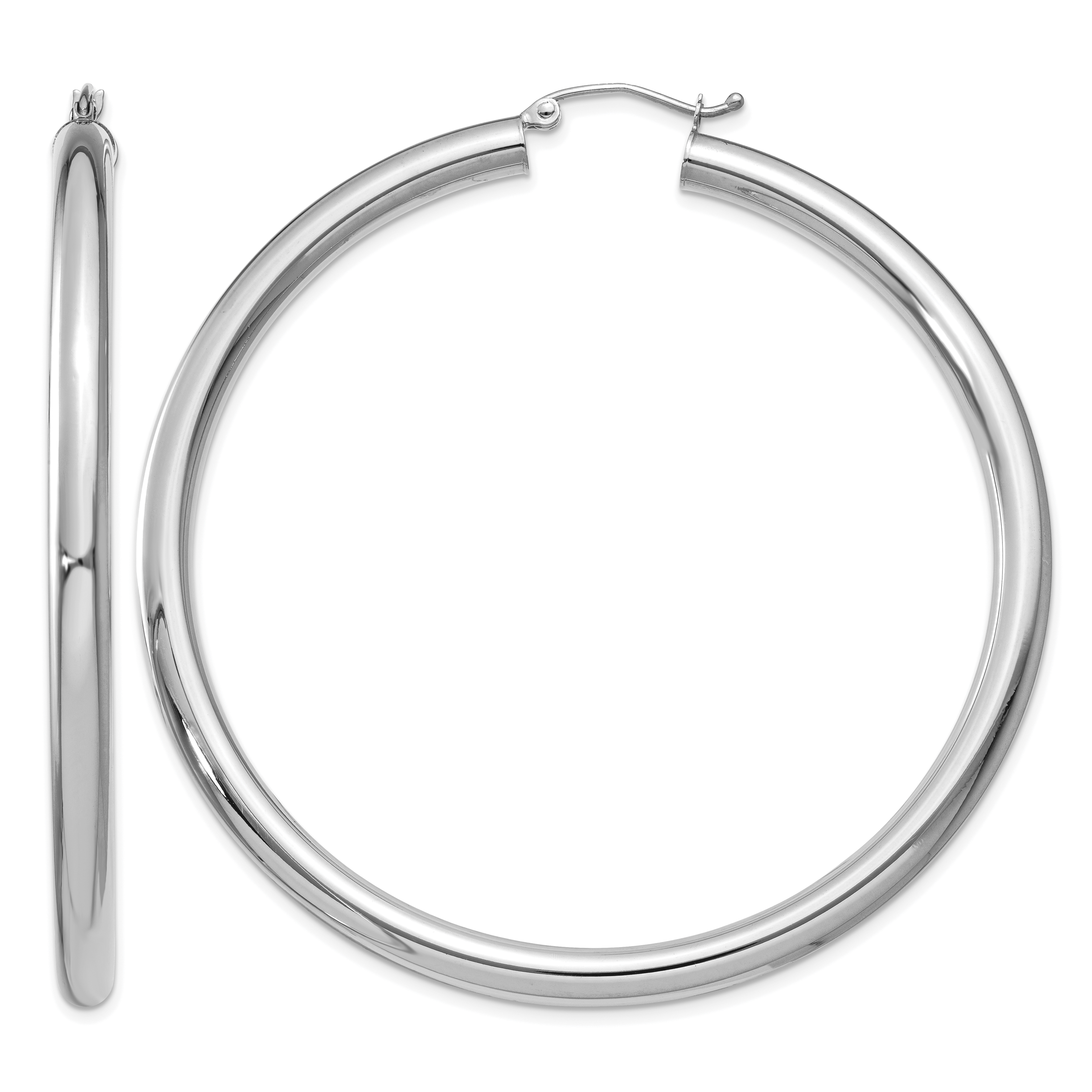 10k White Gold 4mm x 60mm Tube Hoop Earrings (10T865)