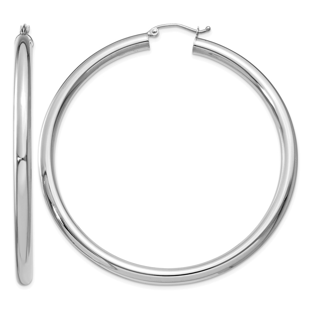 10k White Gold 4mm x 60mm Tube Hoop Earrings (10T865)