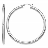 14K White Gold 4x 60mm Polished Tube Hoop Earrings view 1