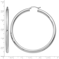 14K White Gold 4x 60mm Polished Lightweight Tube Hoop Earrings view 4