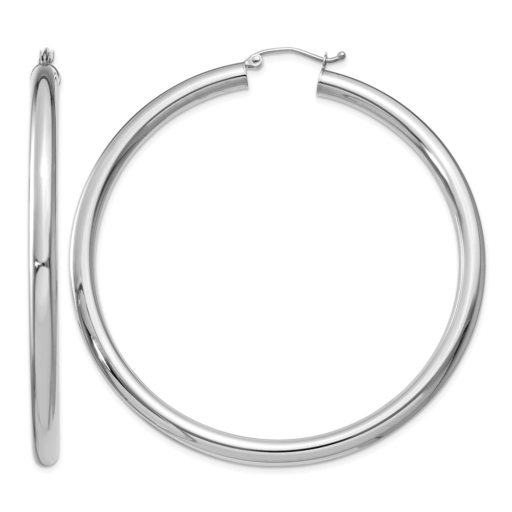 14K White Gold Polished 4mm Lightweight Tube Hoop Earrings (T865L)