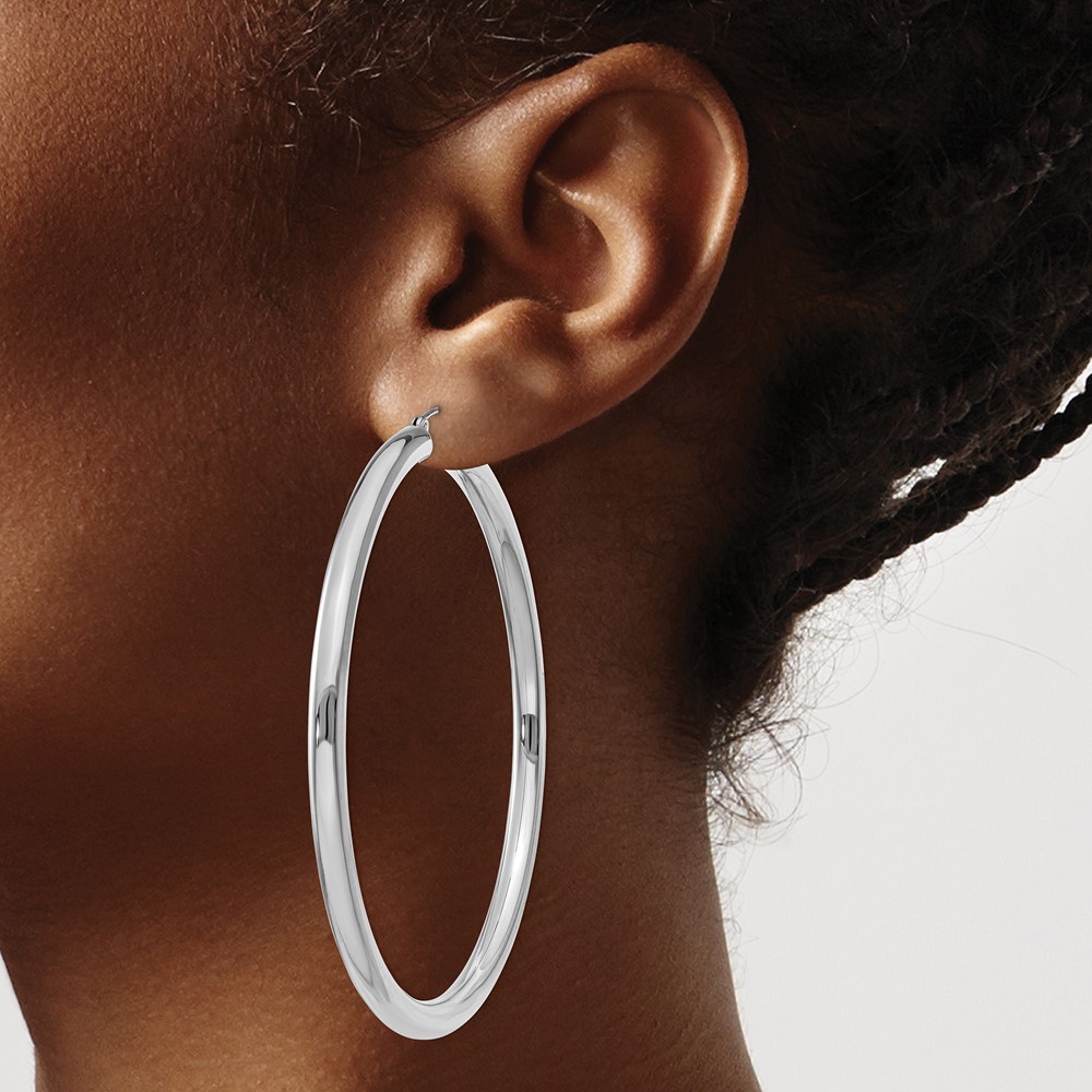 10k White Gold 4mm x 65mm Tube Hoop Earrings (10T866)