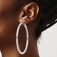 14K White Gold 4x65mm Polished Tube Hoop Earrings view 3