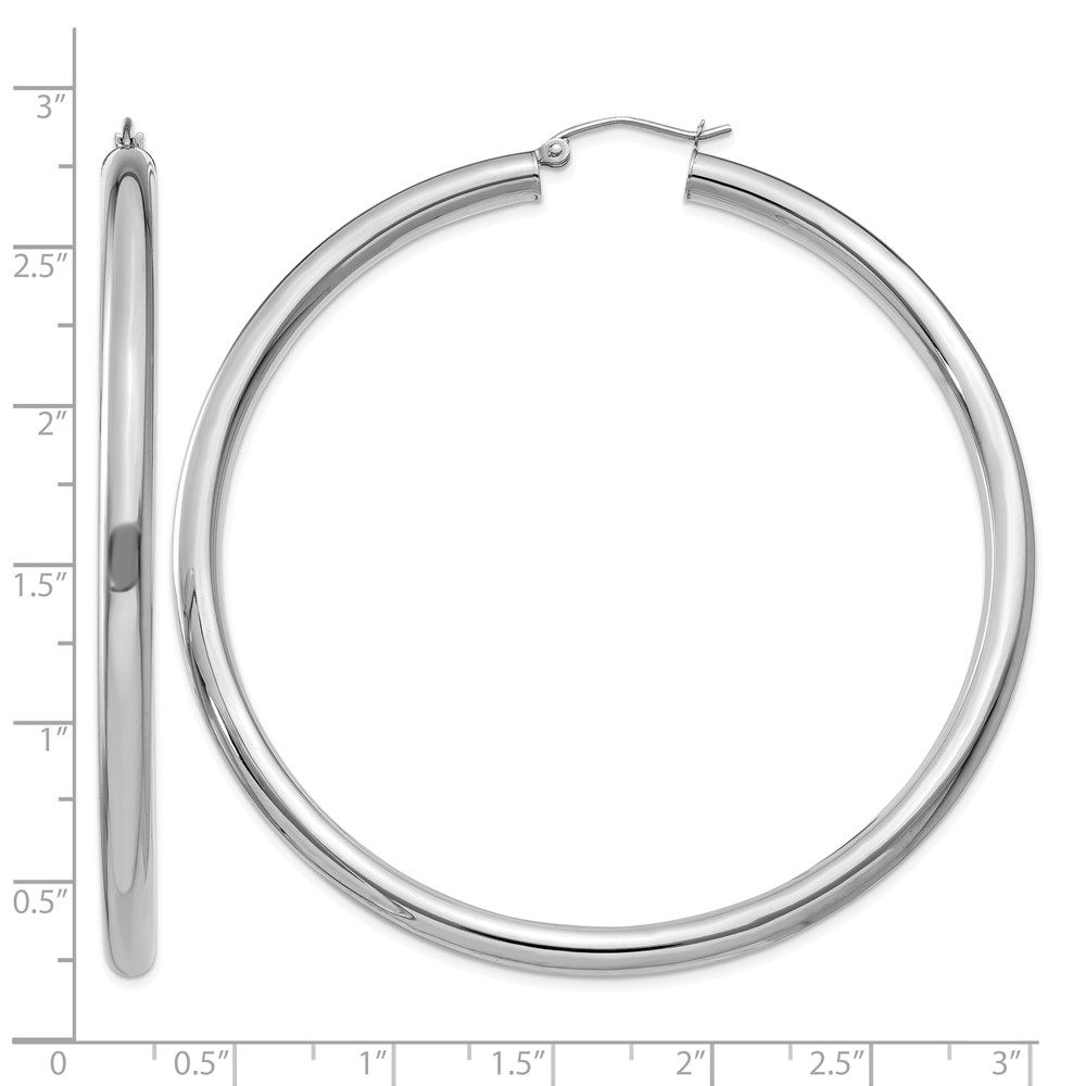 10k White Gold 4mm x 65mm Tube Hoop Earrings (10T866)
