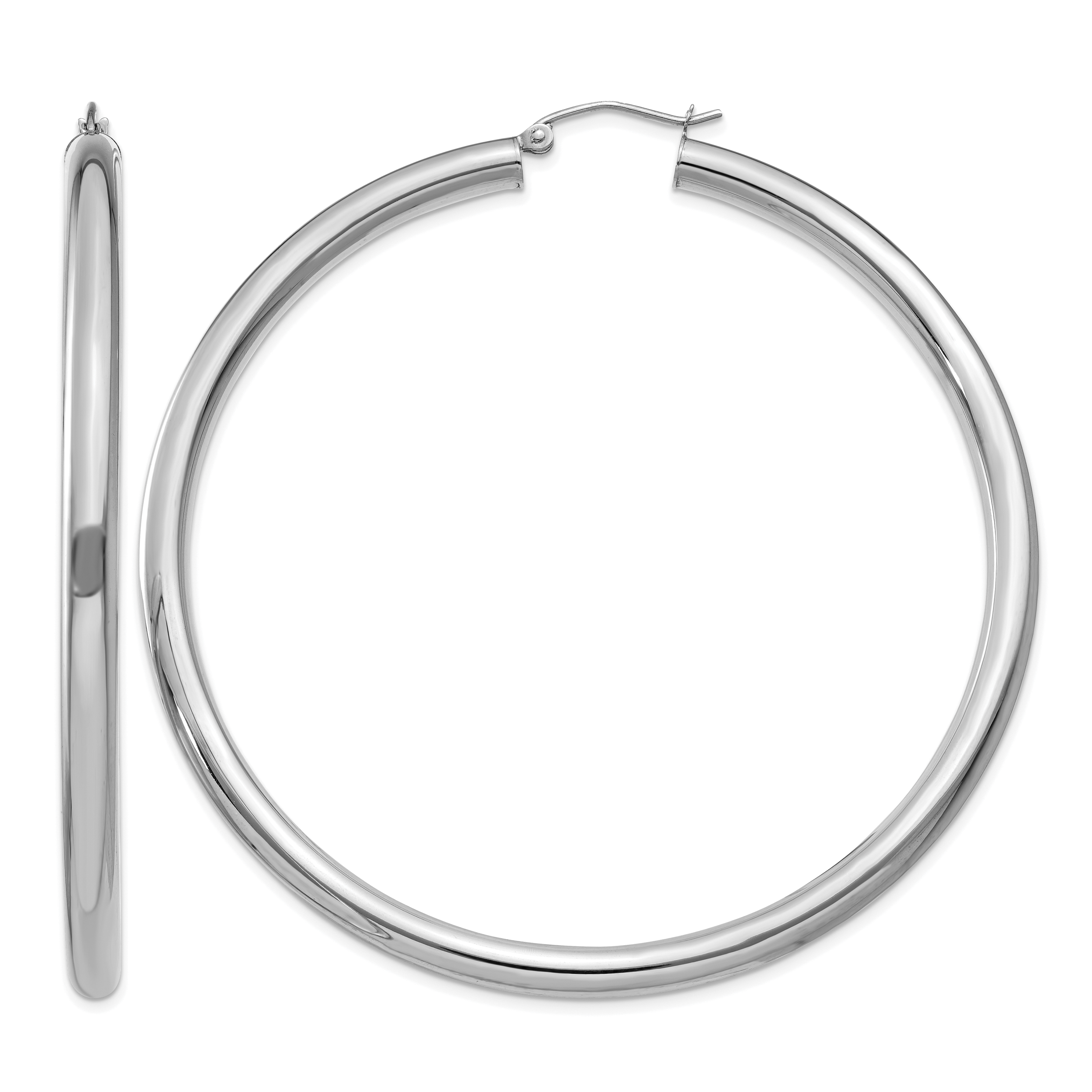 10k White Gold 4mm x 65mm Tube Hoop Earrings (10T866)