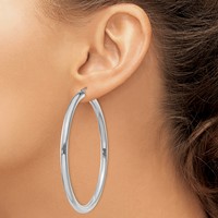 14K White Gold 4x 65mm Polished Lightweight Tube Hoop Earrings view 3