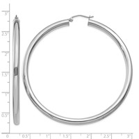14K White Gold 4x 65mm Polished Lightweight Tube Hoop Earrings view 4