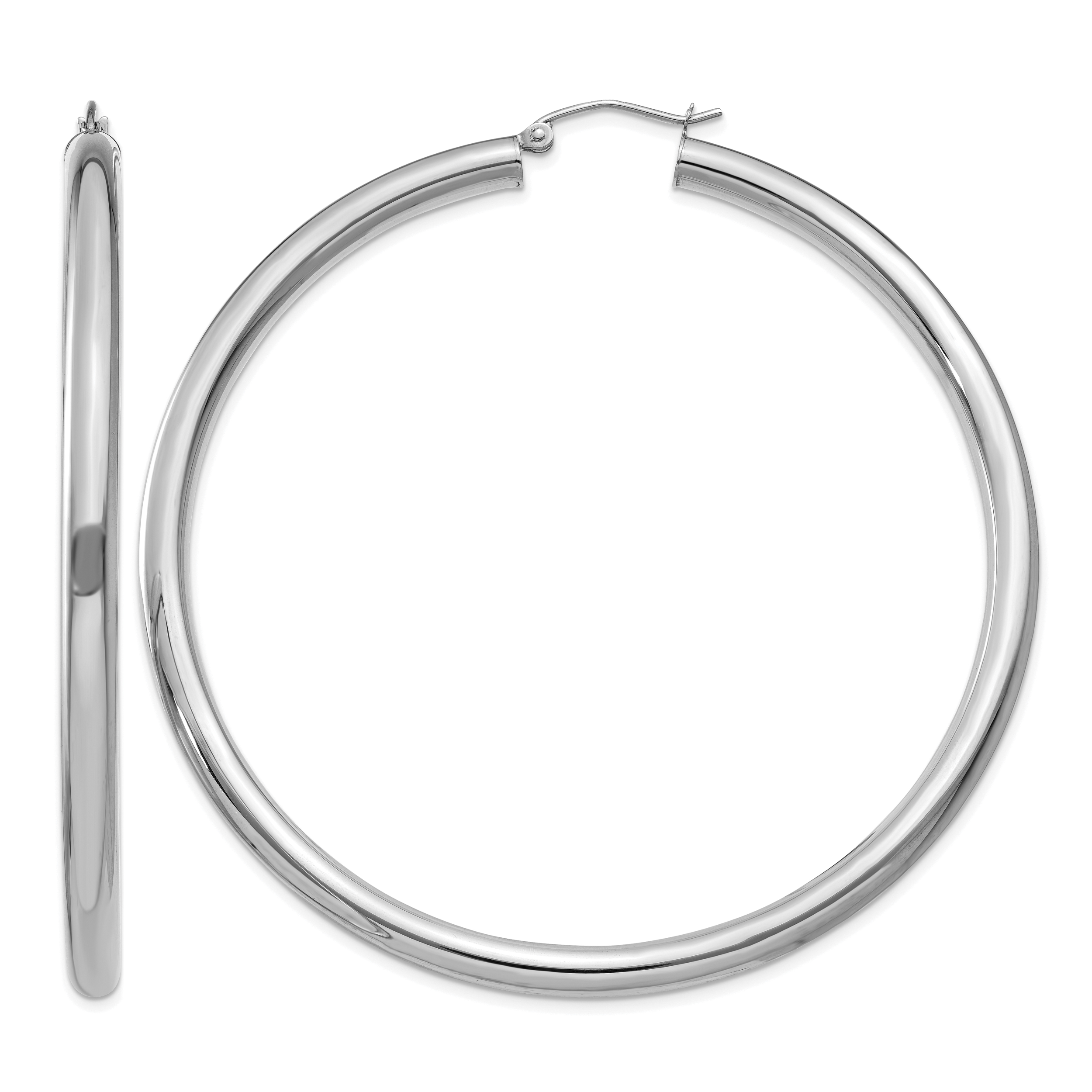 14K White Gold Polished 4mm Lightweight Tube Hoop Earrings (T866L)