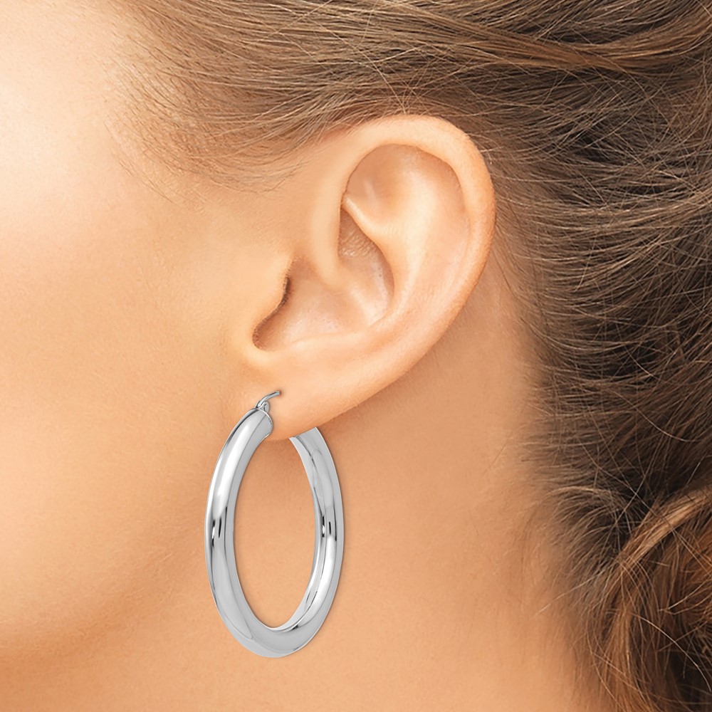 14k White Gold Polished 5mm Tube Hoop Earrings (T867)