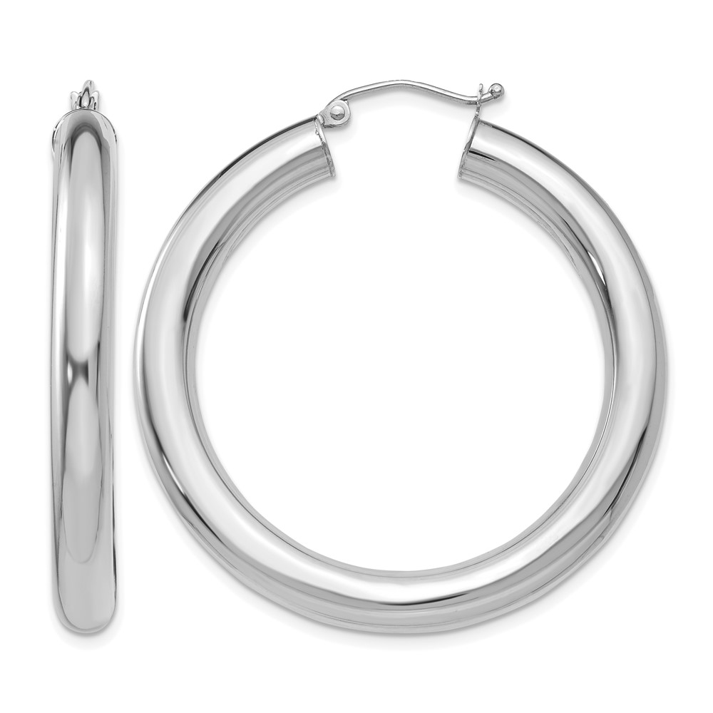 14k White Gold Polished 5mm Tube Hoop Earrings (T867)