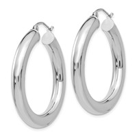 14K White Gold 5x 35mm Polished Tube Hoop Earrings view 2