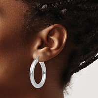 14K White Gold 5x 35mm Polished Tube Hoop Earrings view 3