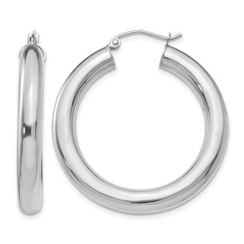 14K White Gold 5x 35mm Polished Tube Hoop Earrings