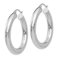 14K White Gold 5x 35mm Polished Lightweight Hoop Earrings view 2