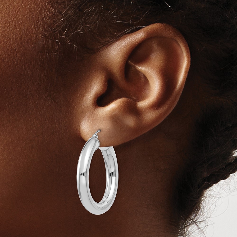 14k White Gold Polished 5mm Lightweight Hoop Earrings (T869L)