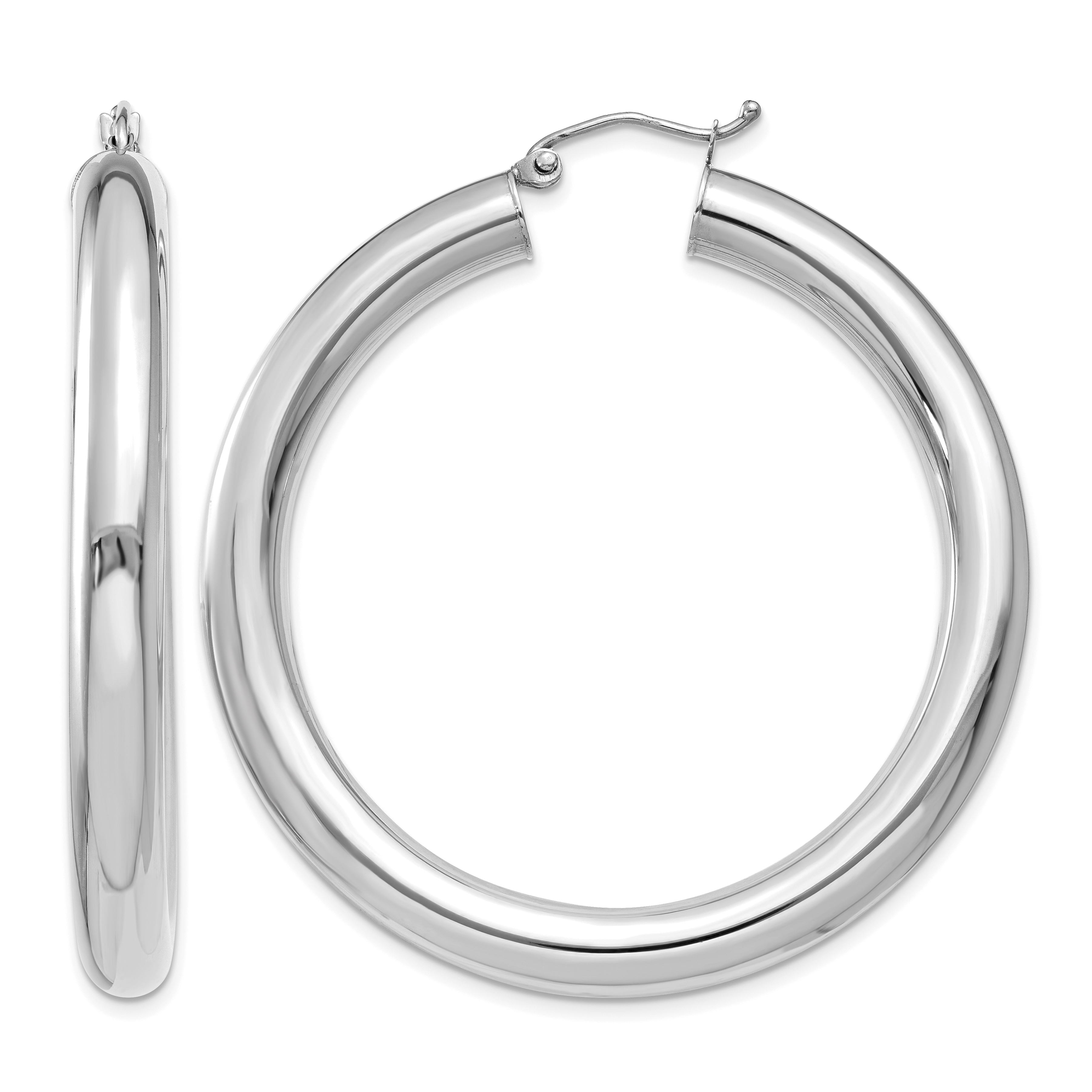 14k White Gold Polished 5mm Tube Hoop Earrings (T873)