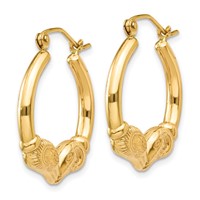 14K Yellow Gold Polished Ram Hoop Earrings view 2