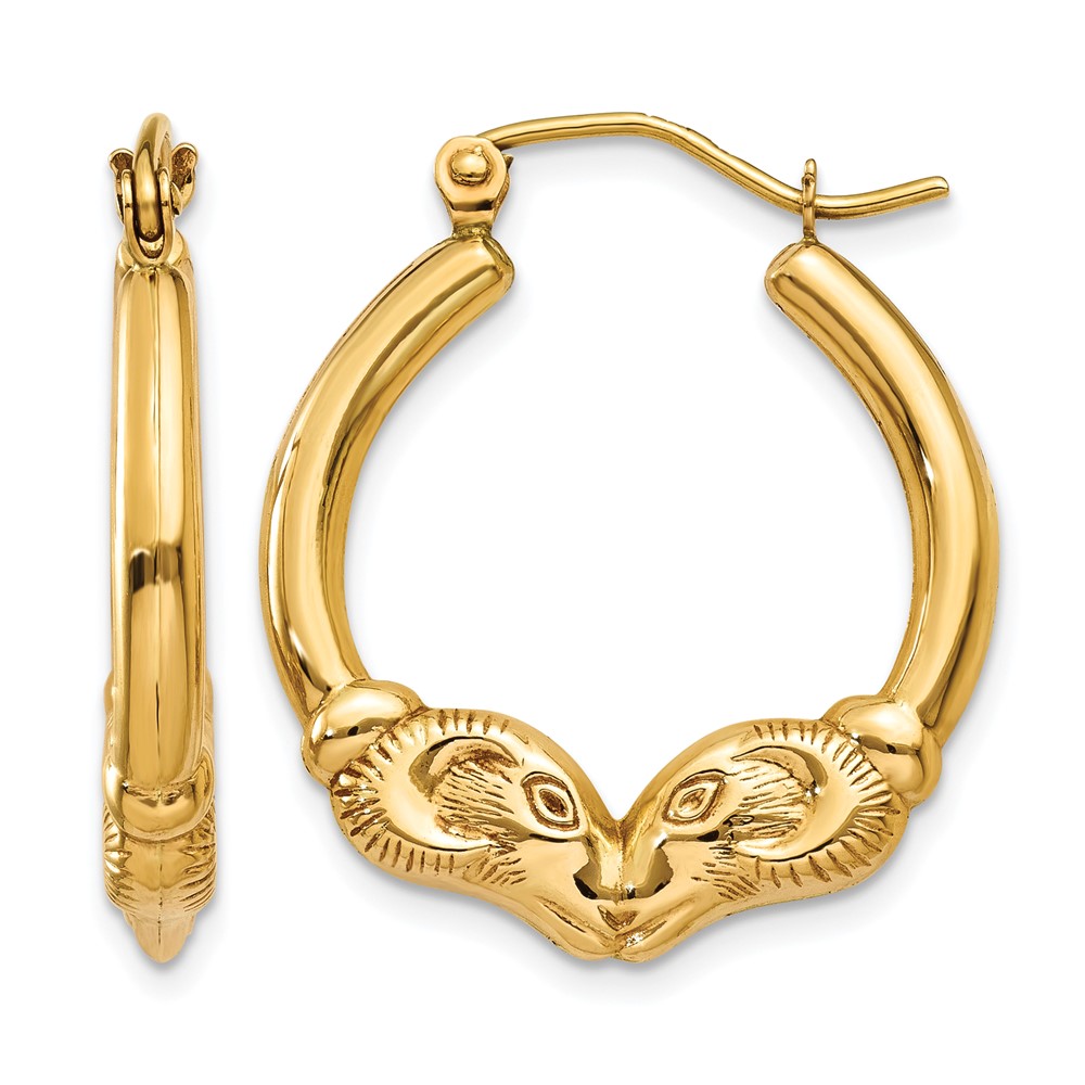 14K Yellow Gold Polished Ram Hoop Earrings