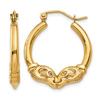 14K Yellow Gold Polished Ram Hoop Earrings view 1