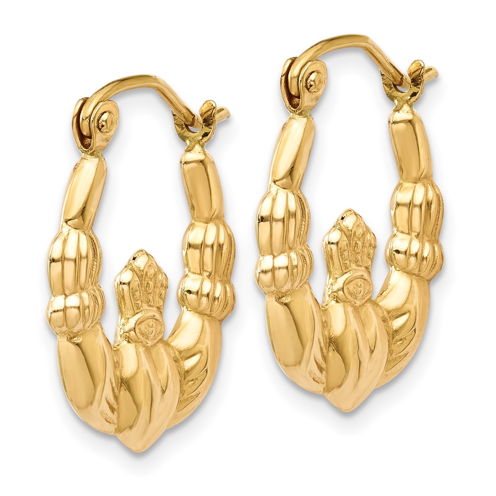 14k Polished Claddagh Hoop Earrings (T899)