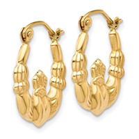 14K Polished Claddagh Hoop Earrings view 2