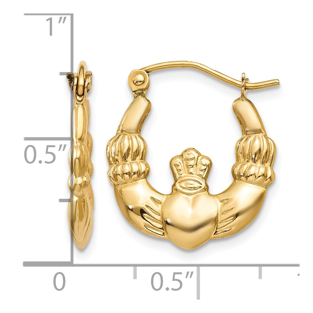 14k Polished Claddagh Hoop Earrings (T899)