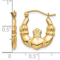 14K Polished Claddagh Hoop Earrings view 4