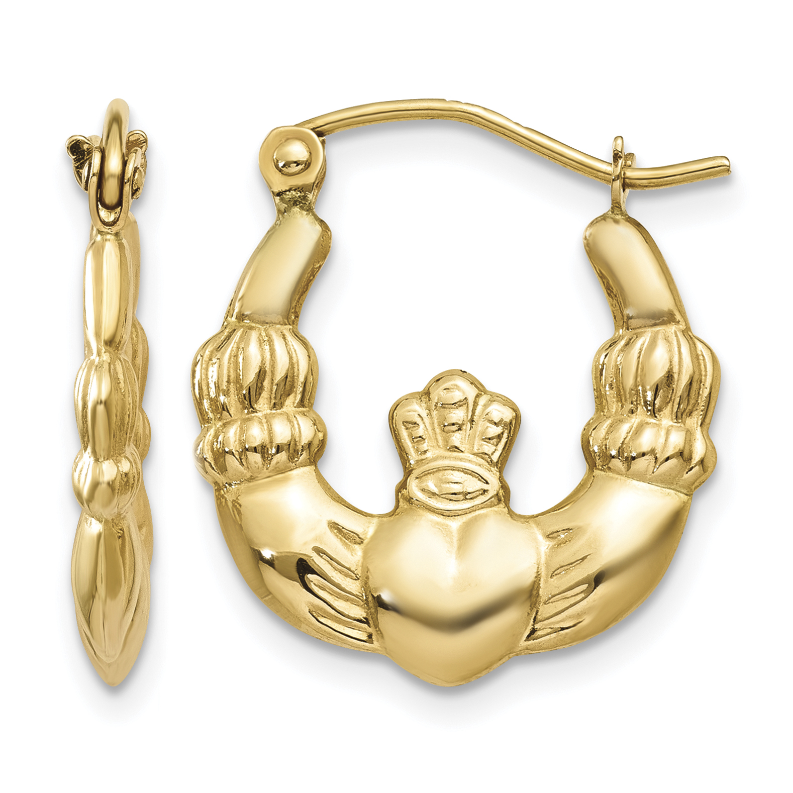 14k Polished Claddagh Hoop Earrings (T899)