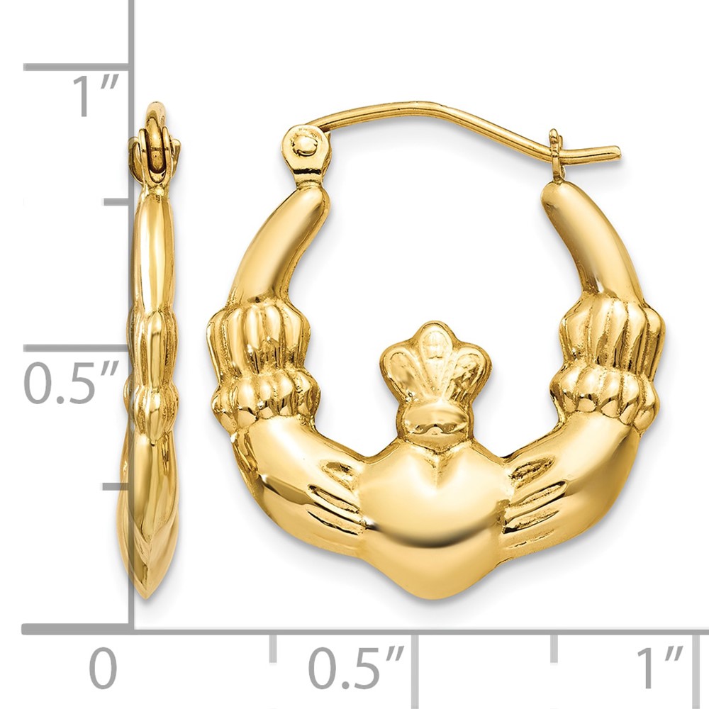 14k Polished Claddagh Hoop Earrings (T900)