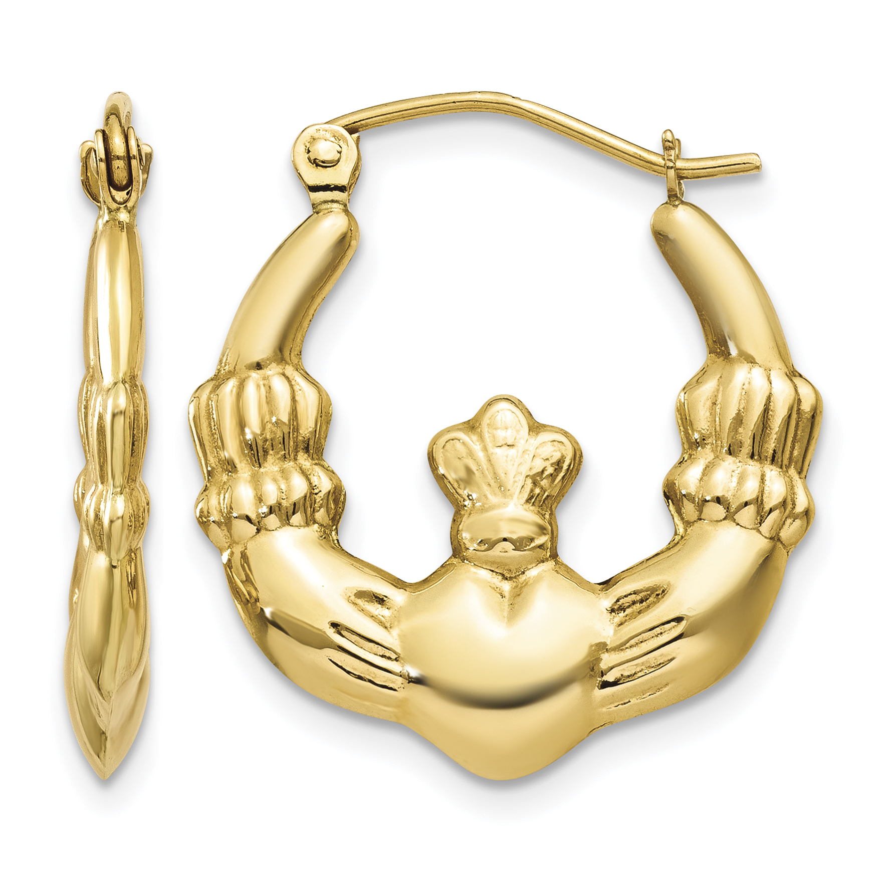 14k Polished Claddagh Hoop Earrings (T900)