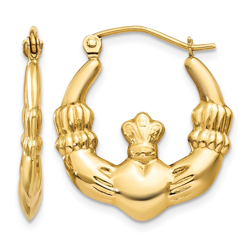 14k Polished Claddagh Hoop Earrings (T900)