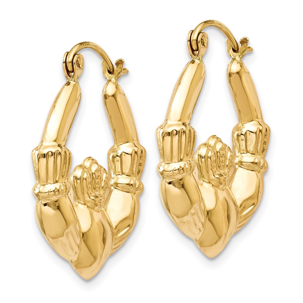 14k Polished Claddagh Hoop Earrings (T901)