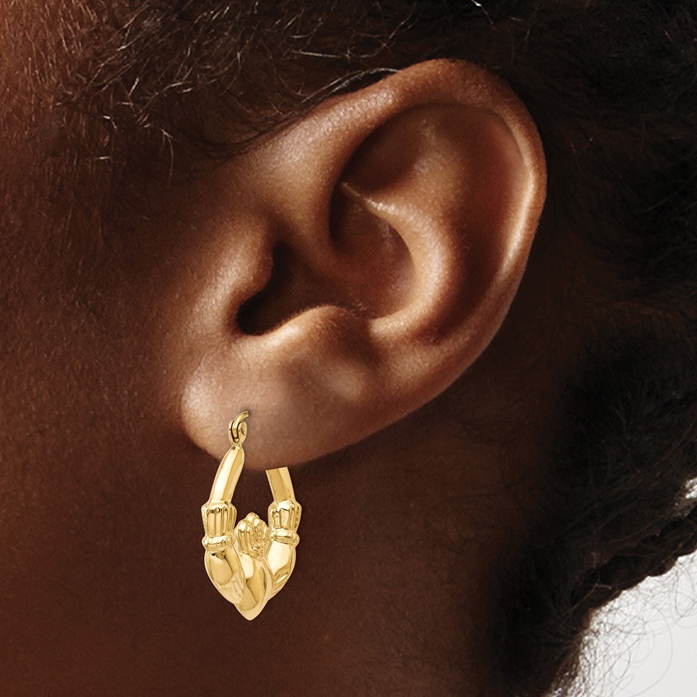 14k Polished Claddagh Hoop Earrings (T901)