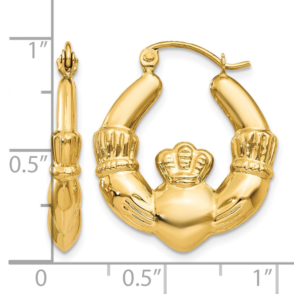 14k Polished Claddagh Hoop Earrings (T901)
