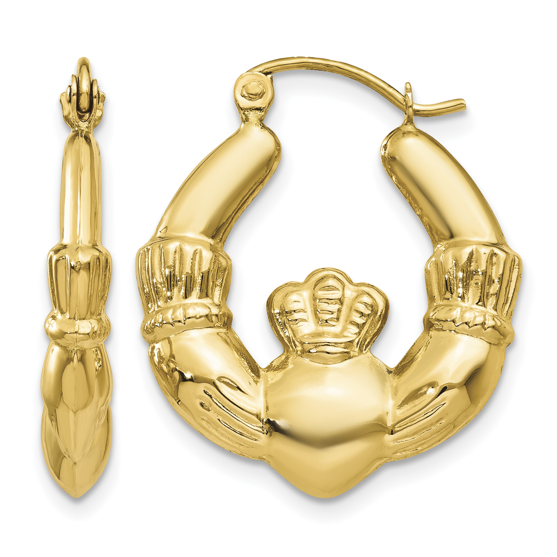 14k Polished Claddagh Hoop Earrings (T901)