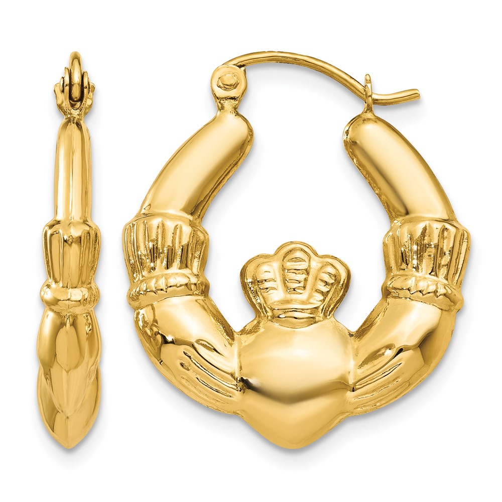 14k Polished Claddagh Hoop Earrings (T901)