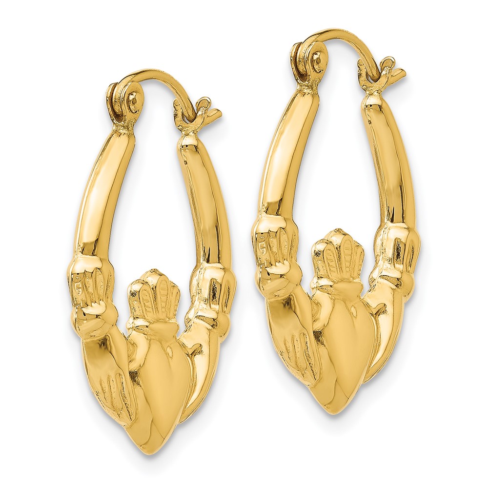 14k Polished Claddagh Hoop Earrings (T902)